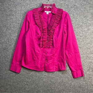 Katherine Barclay Women's L Hot Pink Dressy Ruffle Bib Blouse Formal Wedding EUC